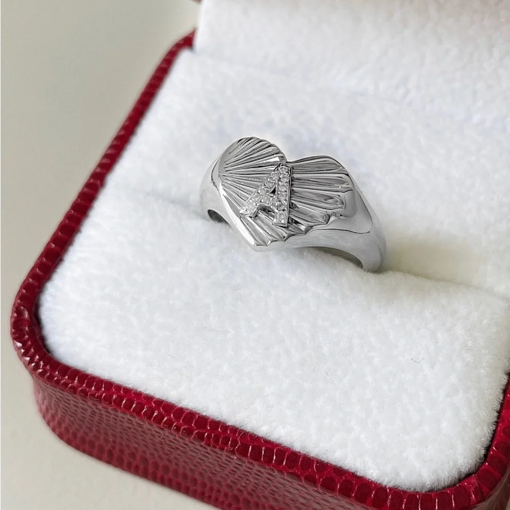 Diamond Heart Signet Ring 14k White Gold